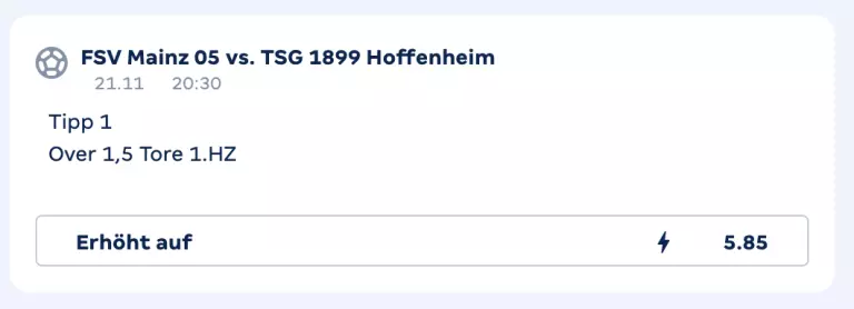 5,85 Quote bei Merkur Bets fÃ¼r das Spiel Mainz gegen Hoffenheim